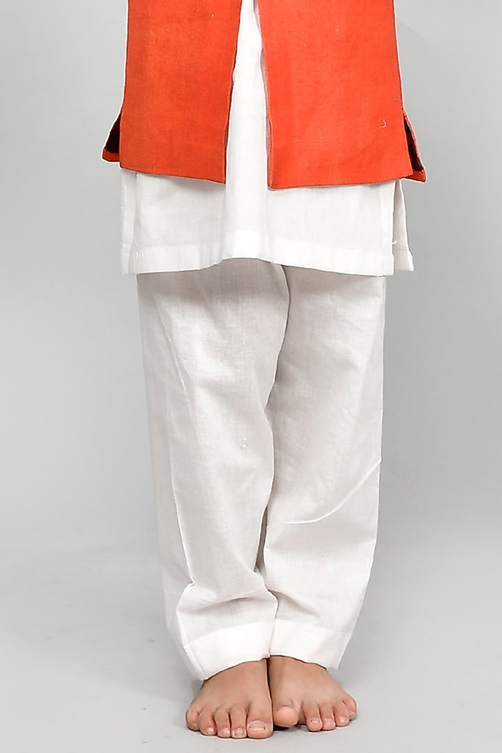 Orange Bundi Jacket With Kurta Set For Boys by Yuvrani Jaipur Kidswear at Pernia's Pop Up Shop