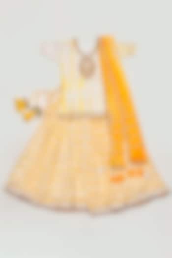 Ivory & Butter Yellow Printed Lehenga Set For Girls by Yuvrani Jaipur Kidswear