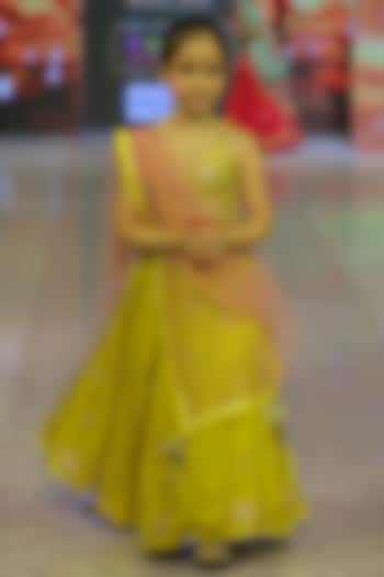 Golden Yellow Pure Spun Hand Embroidered Lehenga Set For Girls by Yuvrani Jaipur Kidswear at Pernia's Pop Up Shop