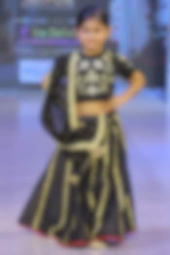 Black Taffeta Silk Lehenga Set For Girls by Yuvrani Jaipur Kidswear at Pernia's Pop Up Shop