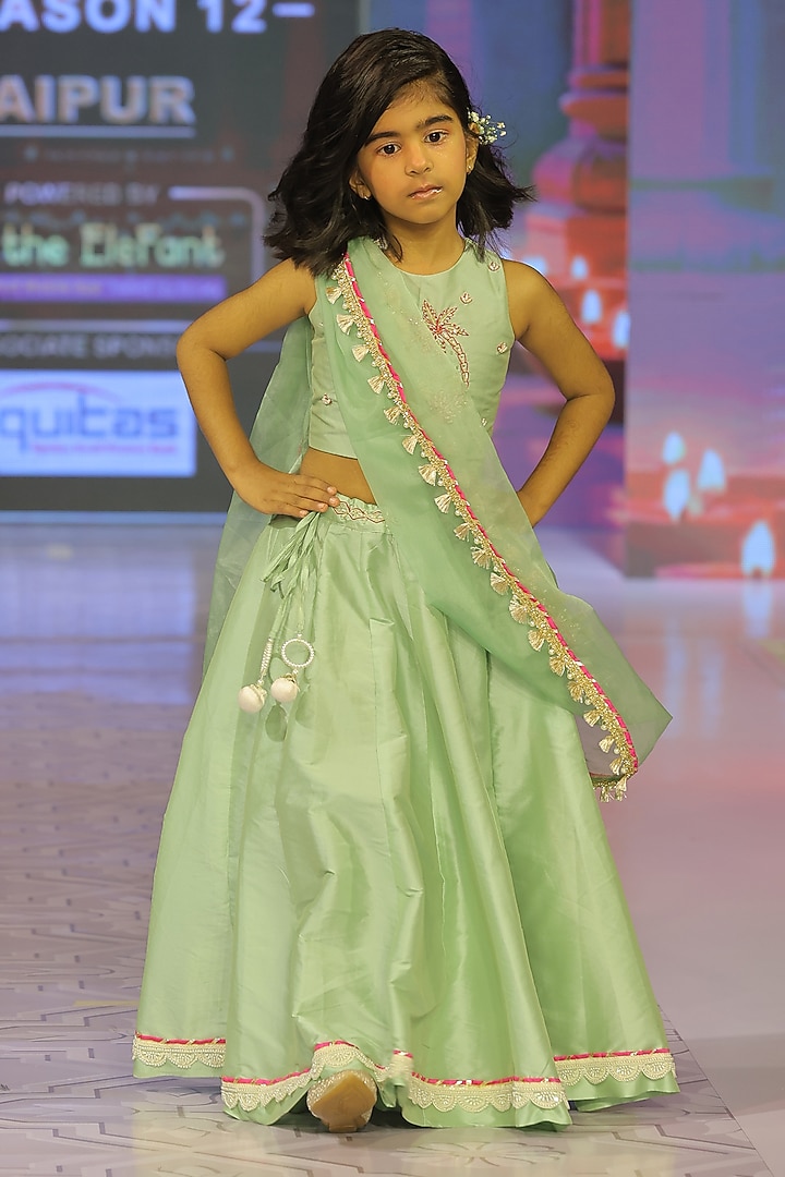 Black Silk Hand Embroidered Lehenga Set For Girls by Yuvrani Jaipur Kidswear at Pernia's Pop Up Shop