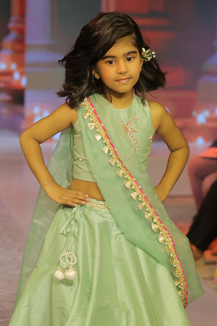 Black Silk Hand Embroidered Lehenga Set For Girls by Yuvrani Jaipur Kidswear at Pernia's Pop Up Shop