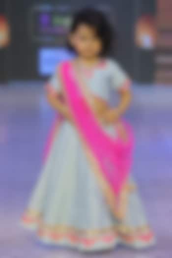 Powder Blue Taffeta Silk Lehenga Set For Girls by Yuvrani Jaipur Kidswear at Pernia's Pop Up Shop