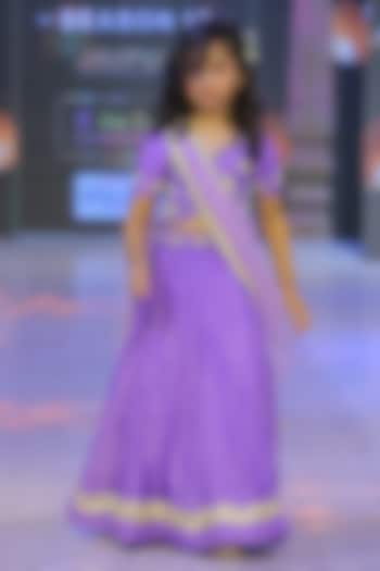 Purple Spun Silk Lehenga Set For Girls by Yuvrani Jaipur Kidswear at Pernia's Pop Up Shop