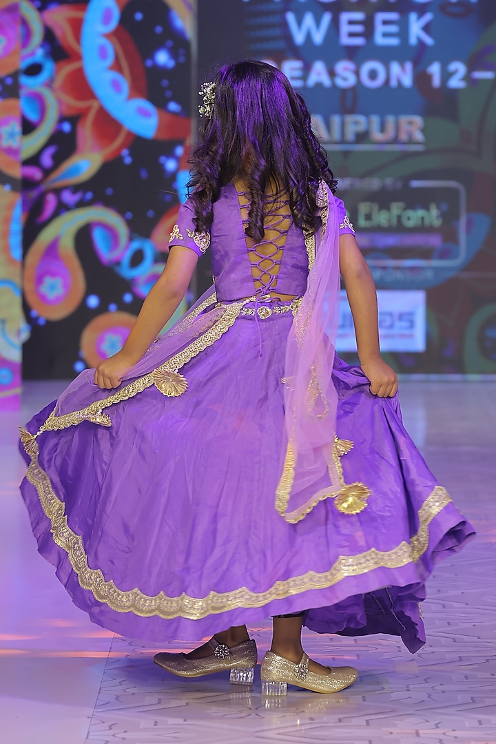 Purple Spun Silk Lehenga Set For Girls by Yuvrani Jaipur Kidswear at Pernia's Pop Up Shop