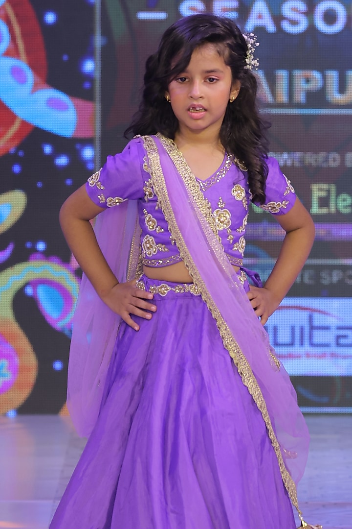 Purple Spun Silk Lehenga Set For Girls by Yuvrani Jaipur Kidswear at Pernia's Pop Up Shop