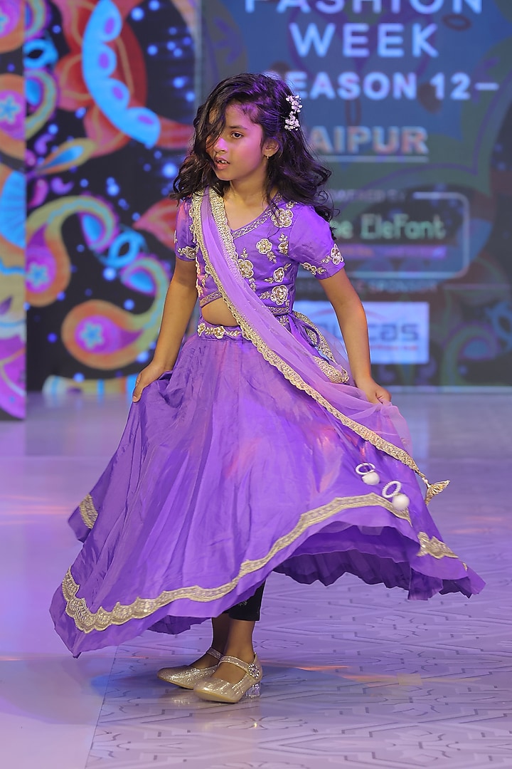 Purple Spun Silk Lehenga Set For Girls by Yuvrani Jaipur Kidswear at Pernia's Pop Up Shop