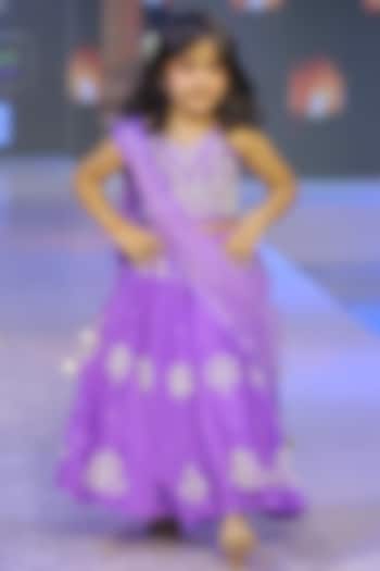 Violet Pure Spun Hand Embroidered Lehenga Set For Girls by Yuvrani Jaipur Kidswear at Pernia's Pop Up Shop