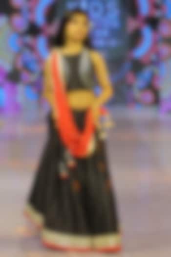 Black Silk Lehenga Set For Girls by Yuvrani Jaipur Kidswear at Pernia's Pop Up Shop