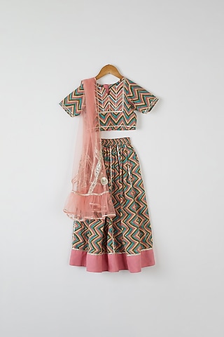 Multicolored Printed Lehenga Set For Girls by Yuvrani Jaipur Kidswear