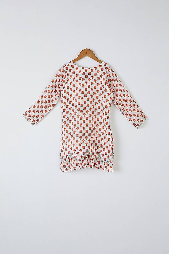 White Floral Printed Kurta Set For Girls by Yuvrani Jaipur Kidswear at Pernia's Pop Up Shop