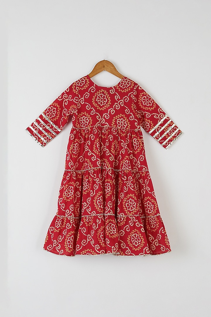 Red Bandhej Kurta Set For Girls by Yuvrani Jaipur Kidswear at Pernia's Pop Up Shop