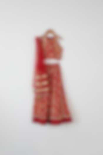Red Bandhej Lehenga Set For Girls by Yuvrani Jaipur Kidswear