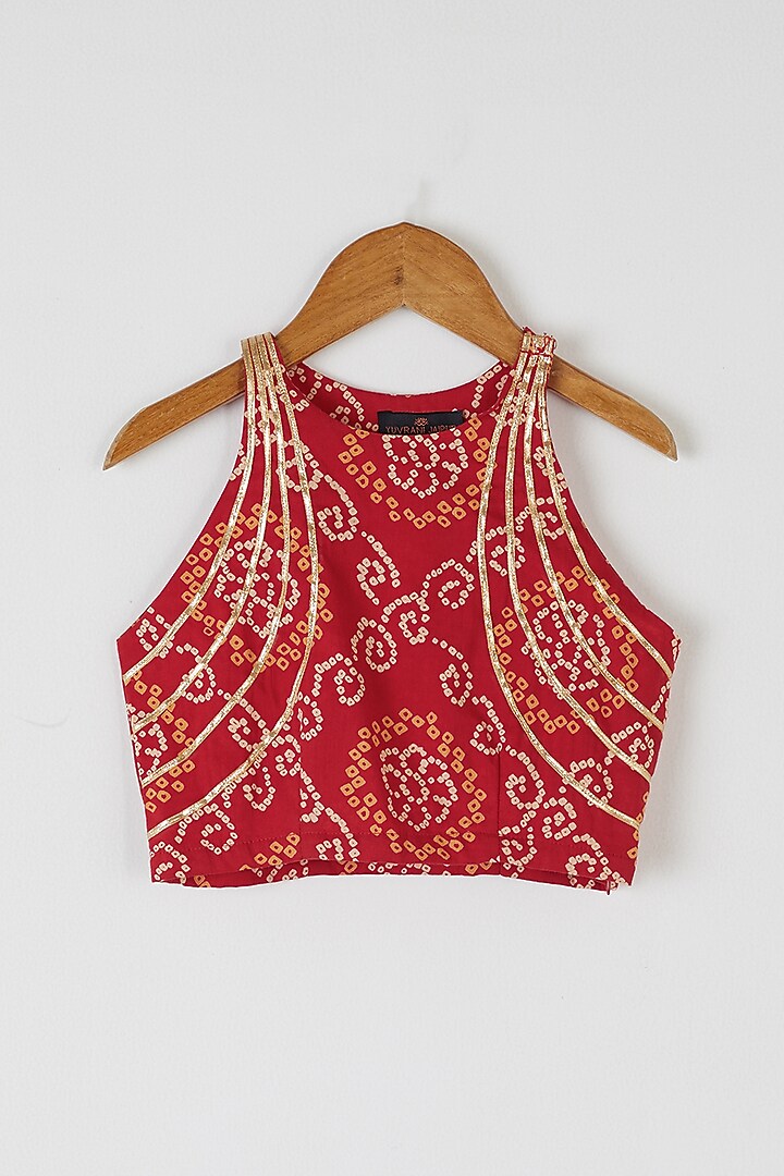 Red Bandhej Lehenga Set For Girls by Yuvrani Jaipur Kidswear at Pernia's Pop Up Shop