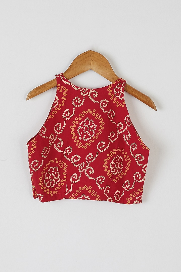 Red Bandhej Lehenga Set For Girls by Yuvrani Jaipur Kidswear at Pernia's Pop Up Shop