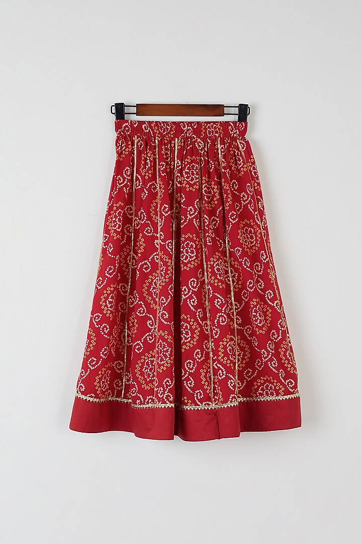 Red Bandhej Lehenga Set For Girls by Yuvrani Jaipur Kidswear at Pernia's Pop Up Shop