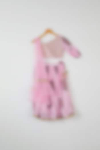 Pink Floral Printed Lehenga Set For Girls by Yuvrani Jaipur Kidswear