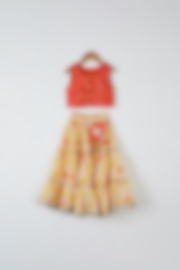 Yellow & Orange Printed Skirt Set For Girls by Yuvrani Jaipur Kidswear
