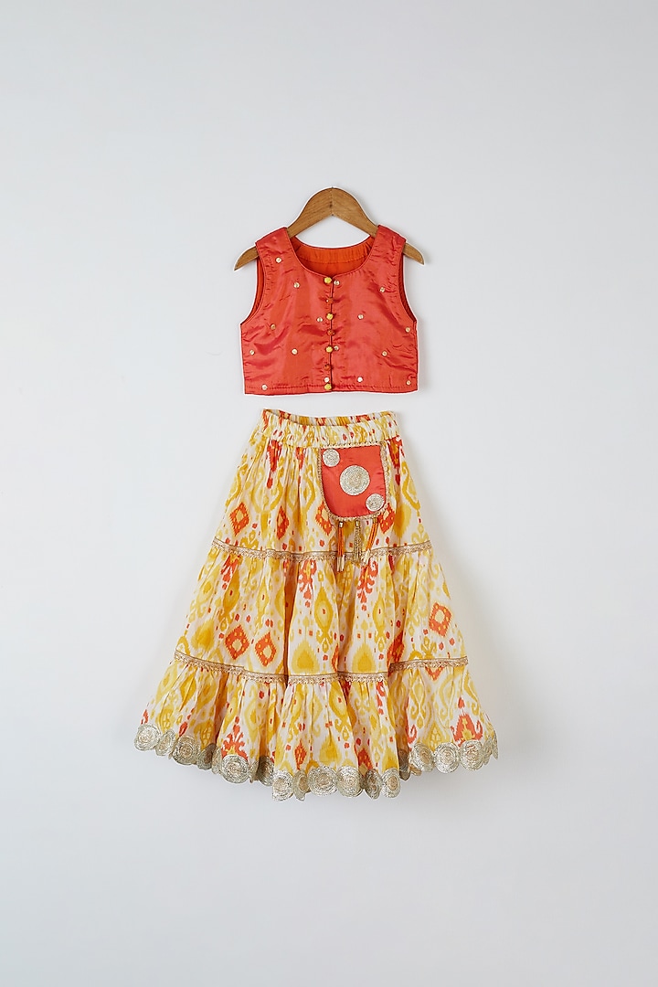 Yellow & Orange Printed Skirt Set For Girls by Yuvrani Jaipur Kidswear