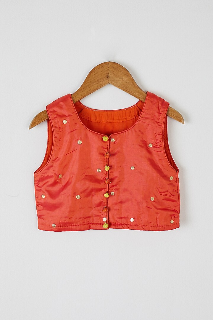 Yellow & Orange Printed Skirt Set For Girls by Yuvrani Jaipur Kidswear at Pernia's Pop Up Shop
