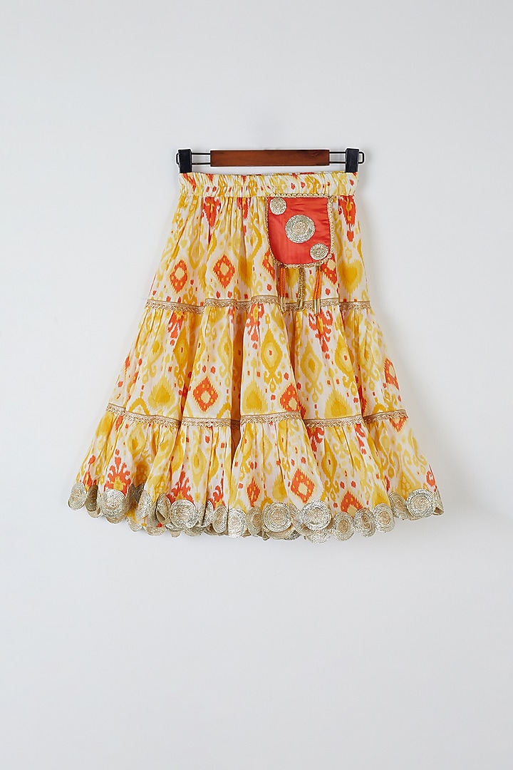 Yellow & Orange Printed Skirt Set For Girls by Yuvrani Jaipur Kidswear at Pernia's Pop Up Shop