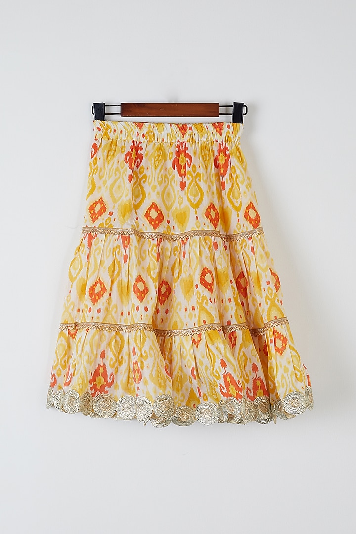 Yellow & Orange Printed Skirt Set For Girls by Yuvrani Jaipur Kidswear at Pernia's Pop Up Shop