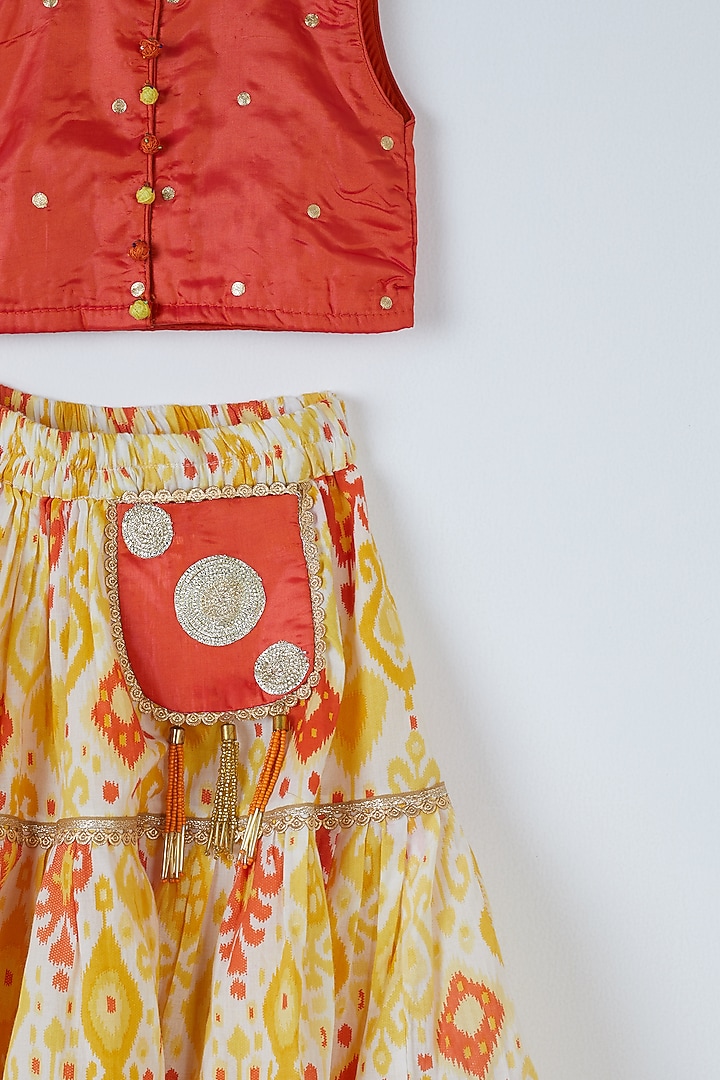 Yellow & Orange Printed Skirt Set For Girls by Yuvrani Jaipur Kidswear at Pernia's Pop Up Shop