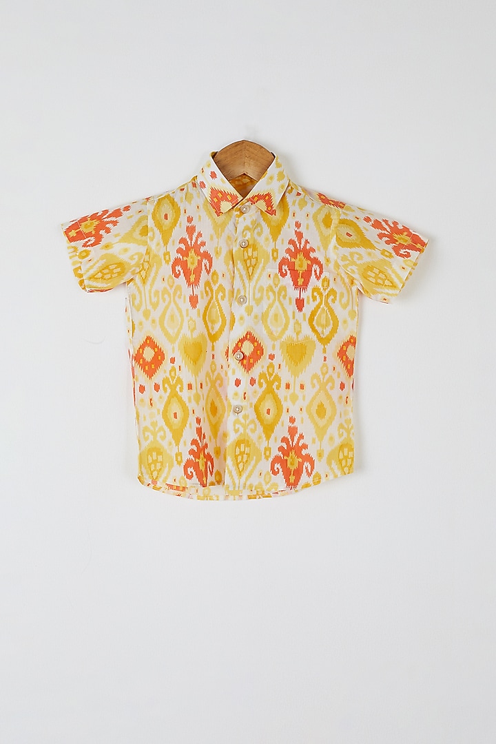 Yellow & Orange Printed Shirt For Boys by Yuvrani Jaipur Kidswear