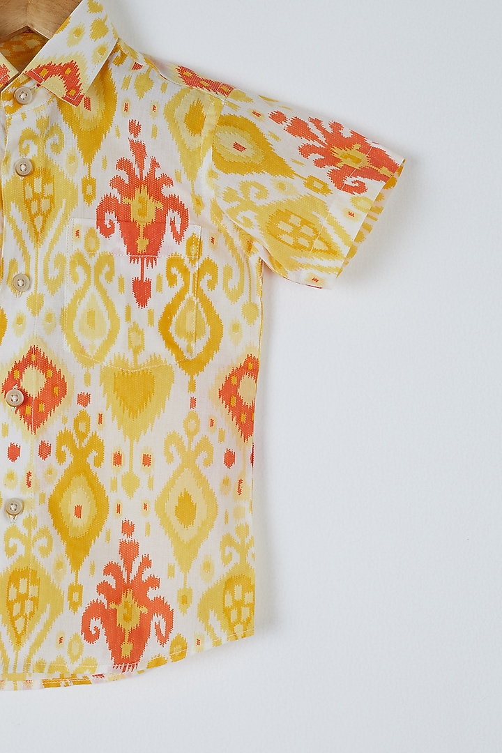 Yellow & Orange Printed Shirt For Boys by Yuvrani Jaipur Kidswear at Pernia's Pop Up Shop