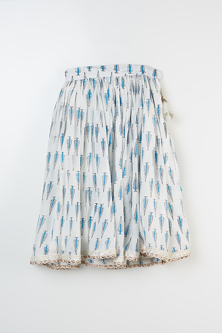 Ivory & Powder Blue Hand Block Printed Skirt Set For Girls by Yuvrani Jaipur Kidswear at Pernia's Pop Up Shop