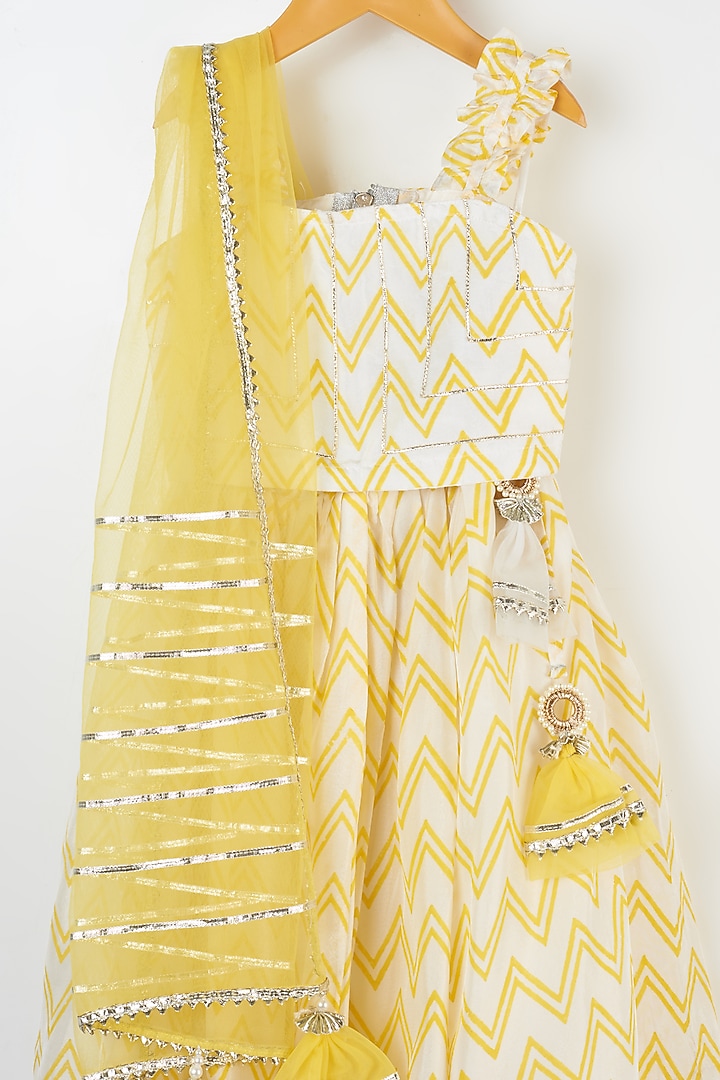 Ivory & Butter Yellow Hand Block Printed Skirt Set For Girls by Yuvrani Jaipur Kidswear at Pernia's Pop Up Shop