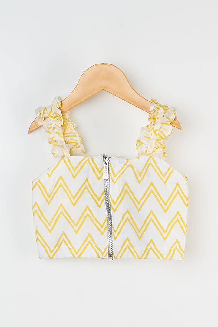 Ivory & Butter Yellow Hand Block Printed Skirt Set For Girls by Yuvrani Jaipur Kidswear at Pernia's Pop Up Shop