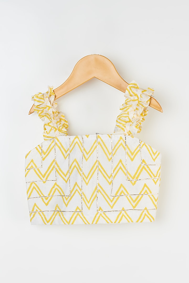 Ivory & Butter Yellow Hand Block Printed Skirt Set For Girls by Yuvrani Jaipur Kidswear at Pernia's Pop Up Shop