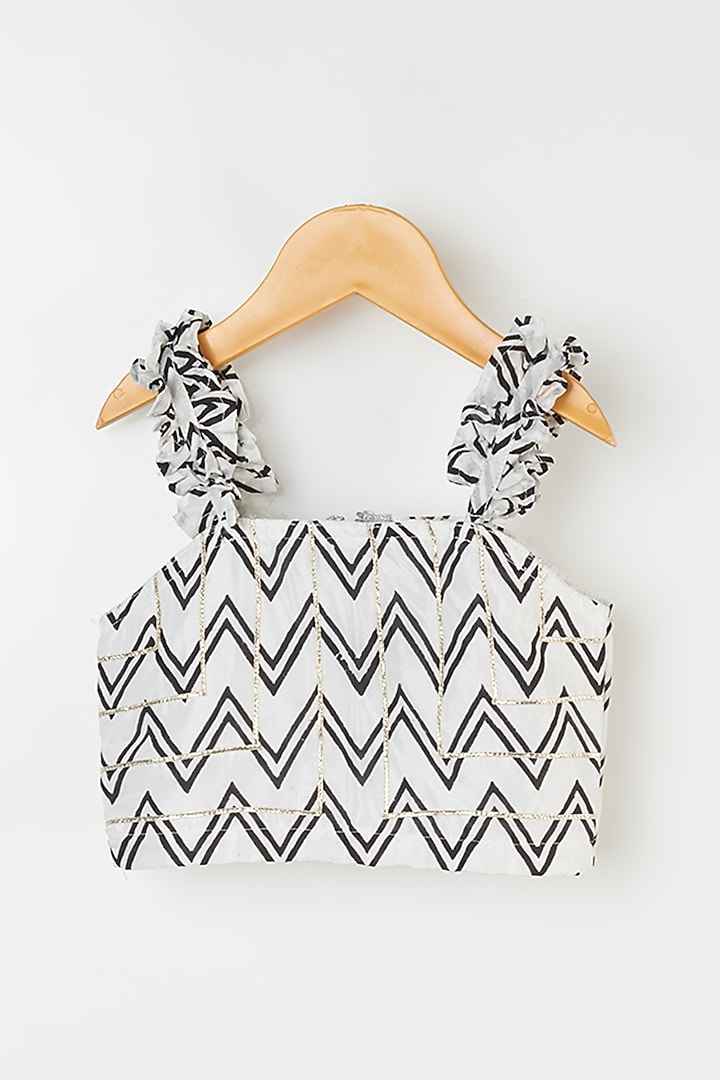 Ivory & Black Hand Block Printed Skirt Set For Girls by Yuvrani Jaipur Kidswear at Pernia's Pop Up Shop