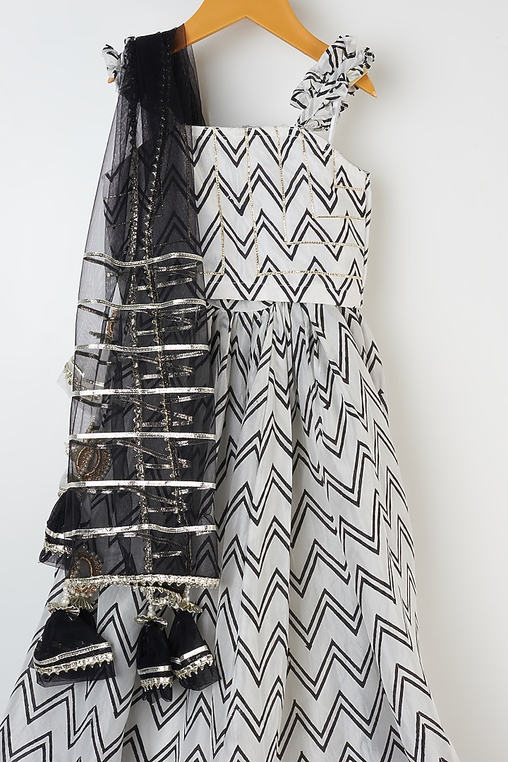 Ivory & Black Hand Block Printed Skirt Set For Girls by Yuvrani Jaipur Kidswear at Pernia's Pop Up Shop