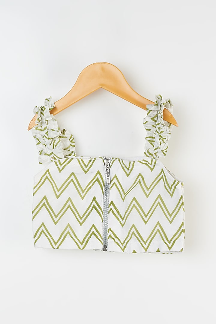 Ivory & Olive Green Printed Skirt Set For Girls by Yuvrani Jaipur Kidswear at Pernia's Pop Up Shop