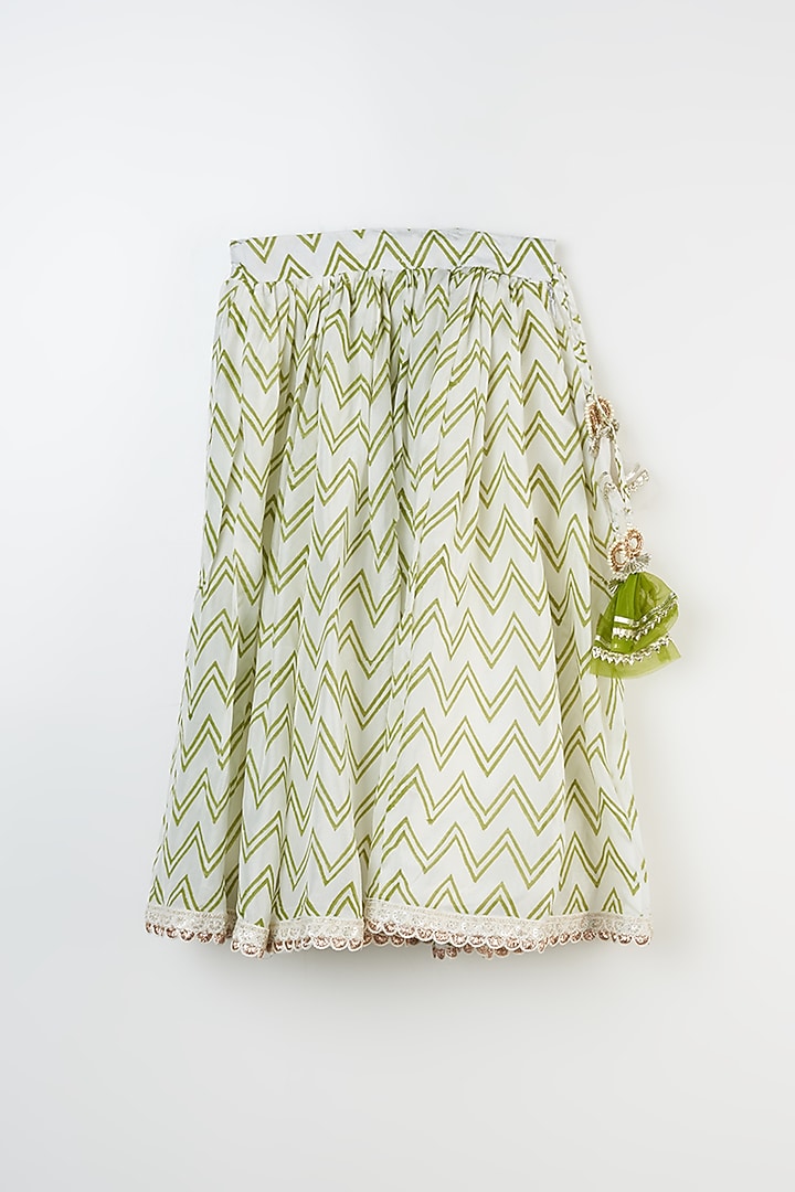 Ivory & Olive Green Printed Skirt Set For Girls by Yuvrani Jaipur Kidswear at Pernia's Pop Up Shop