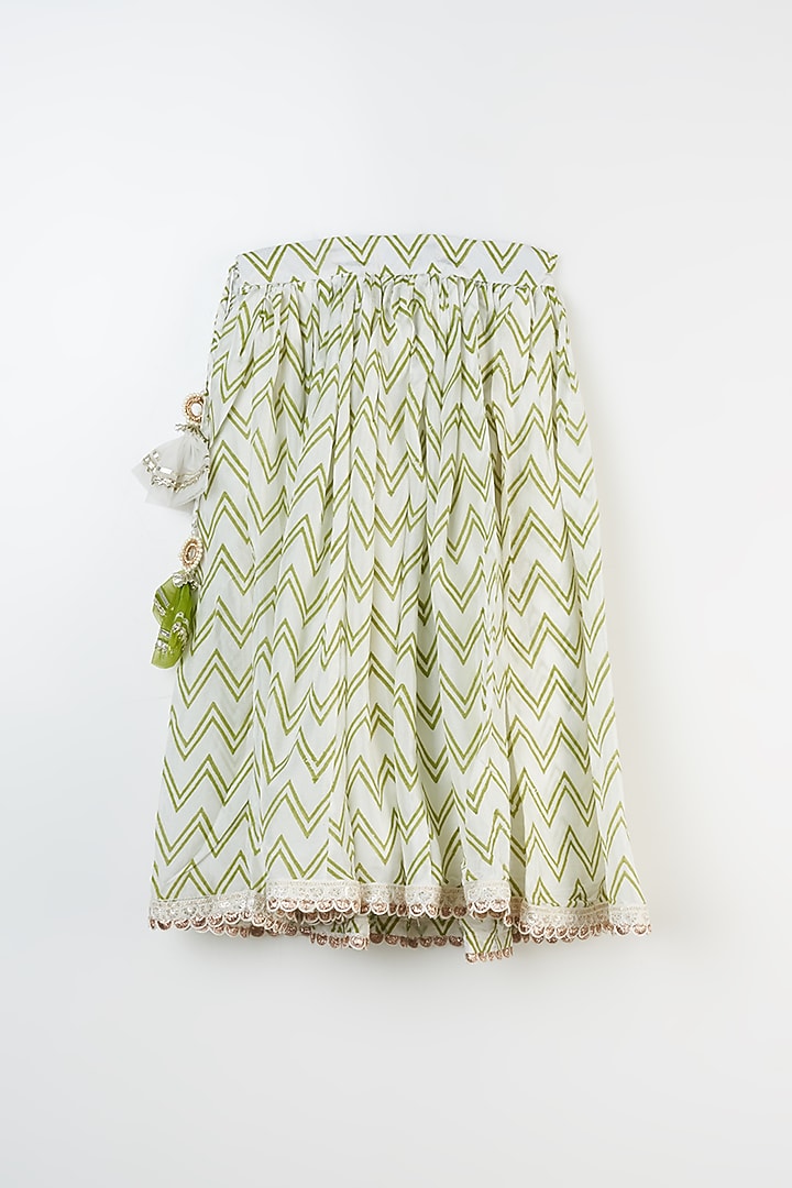 Ivory & Olive Green Printed Skirt Set For Girls by Yuvrani Jaipur Kidswear at Pernia's Pop Up Shop