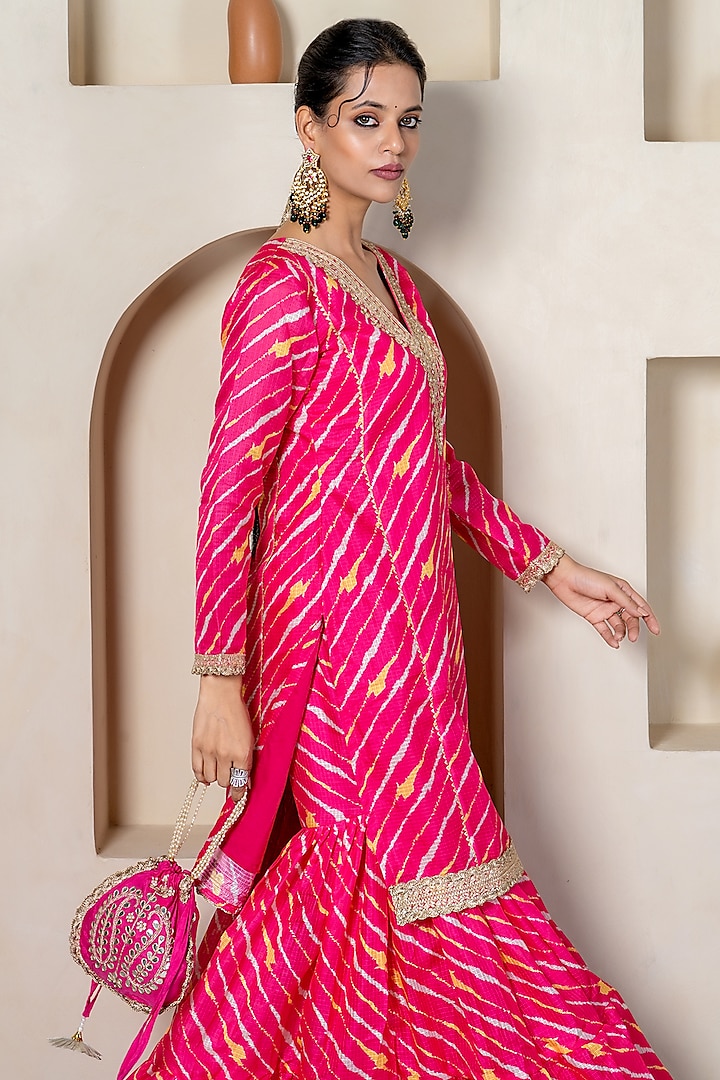 Hot Pink Kota Doriya Party Wear Sharara Set by Yuvrani Jaipur at Pernia's Pop Up Shop