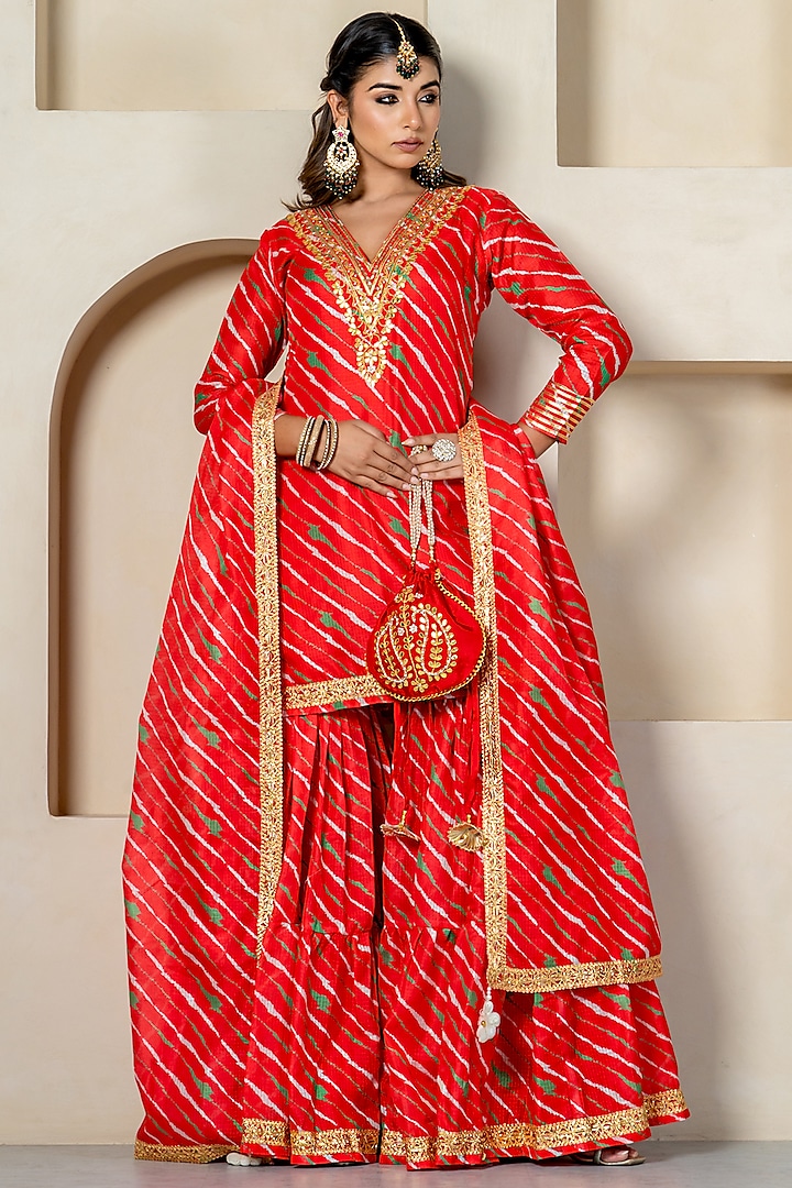 Red Kota Doriya Sharara Set by Yuvrani Jaipur