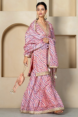 Peach Kota Doriya Sharara Set by Yuvrani Jaipur