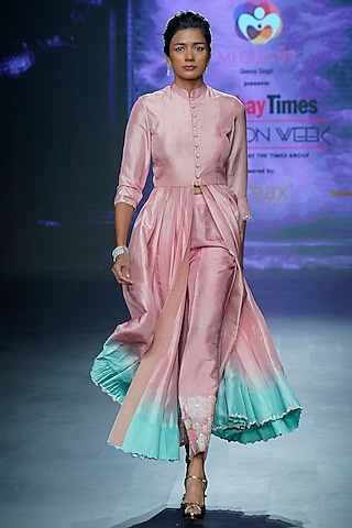 Nude Pink Pure Raw Silk Anarkali Set by Yaksi Deepthi Reddy