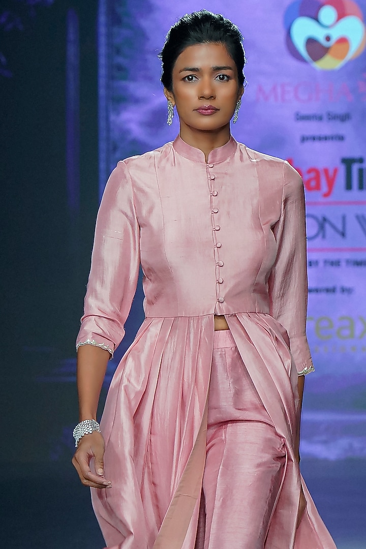 Nude Pink Pure Raw Silk Wedding Anarkali Set by Yaksi Deepthi Reddy at Pernia's Pop Up Shop