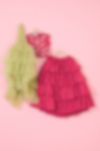 Fuchsia Silk Layered Lehenga Set For Girls by YMKids
