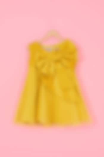 Yellow Suede & Net Layered Dress For Girls by YMKids