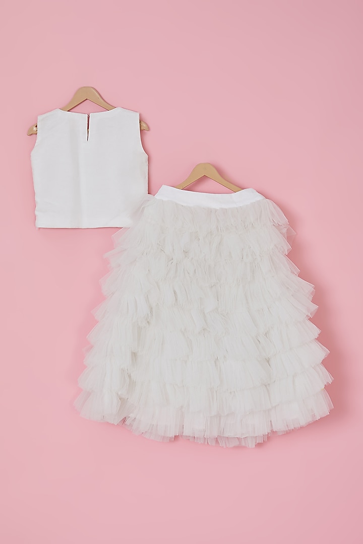 White Net Layered Lehenga Set For Girls by YMKids at Pernia's Pop Up Shop