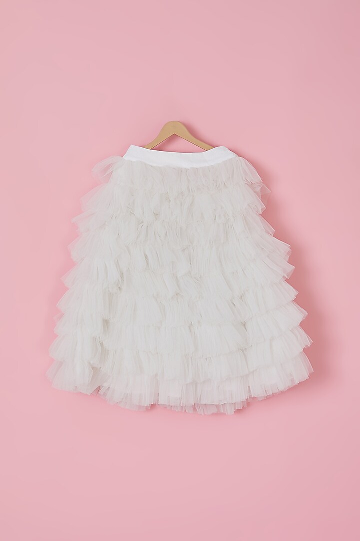 White Net Layered Lehenga Set For Girls by YMKids at Pernia's Pop Up Shop