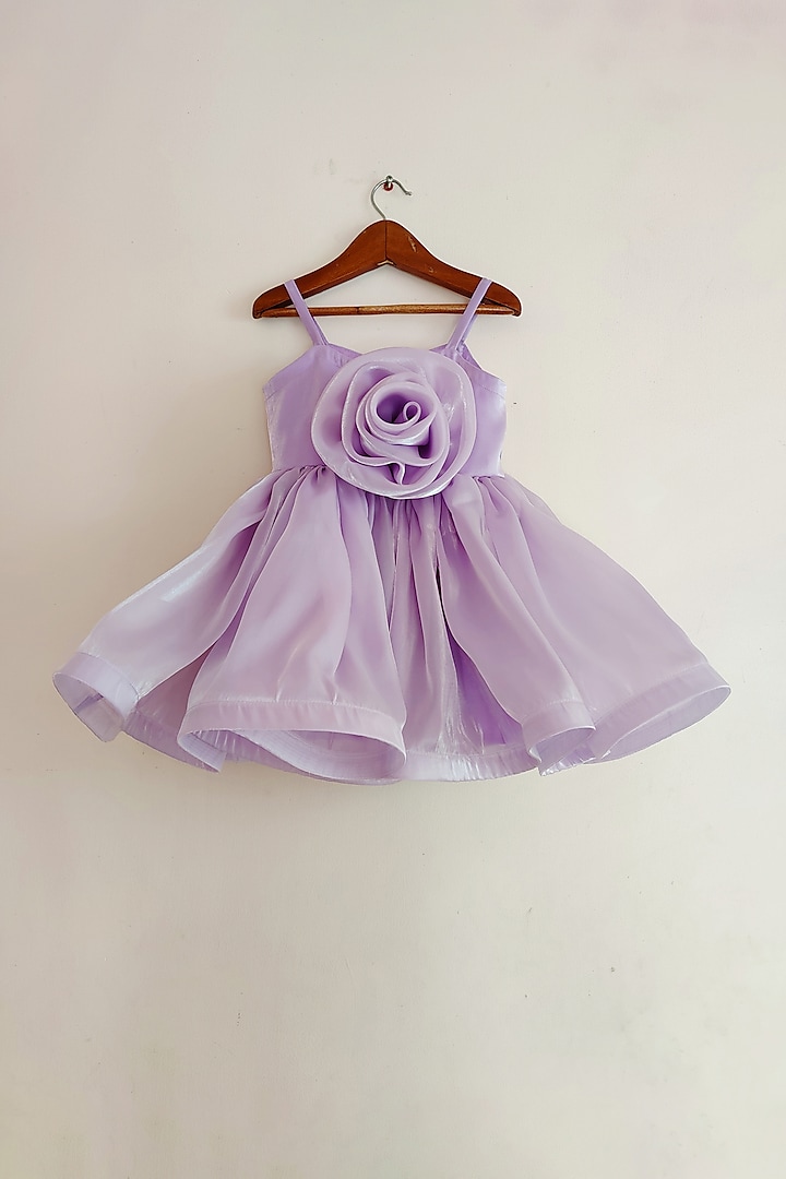 Lavender Shimmer Organza 3D Floral Dress For Girls by YMKids at Pernia's Pop Up Shop