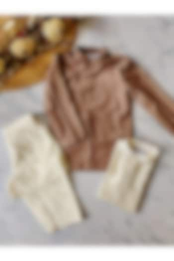 Brown Shimmer Silk Asymmetric Jacket Set For Boys by YMKids at Pernia's Pop Up Shop