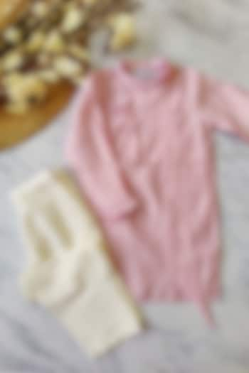 Onion Pink Shimmer Silk Kurta Set For Boys by YMKids at Pernia's Pop Up Shop